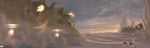  animal battleship cannon cape cloud cloudy_sky desert explosion firing hat highres military military_vehicle original ranpota scenery ship sky warship watercraft 