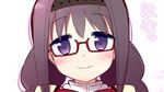  akemi_homura bad_id bad_pixiv_id blush braid glasses highres homu kaname_madoka long_hair mahou_shoujo_madoka_magica muhogame red-framed_eyewear reflection smile solo twin_braids 