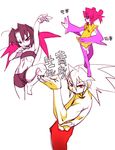  barefoot black_hair black_sclera dress fins monster_girl muscle muscles pink_eyes pink_hair pink_skin red_eyes ribs same_(g_shark) shark shark_girl shorts tube_top tubetop white_hair yeeeebis yellow_eyes 