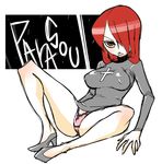  breasts character_name cross dress hair_over_one_eye high_heels impossible_clothes impossible_dress large_breasts legs_open long_hair looking_at_viewer panties panty pantyshot parasoul_(skullgirls) red_hair shoes short_dress simple_background skullgirls solo spread_legs underwear white_background zukizuki 