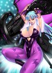  animal_print bare_shoulders bat bat_print bat_wings breasts cleavage demon_girl elbow_gloves energy_cannon gloves green_eyes green_hair head_wings judge_martin large_breasts leotard long_hair morrigan_aensland pantyhose print_legwear red_eyes solo succubus vampire_(game) wings 