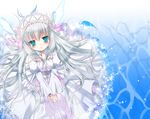  1girl bad_id bad_pixiv_id blue_eyes blush dress headdress highres inose_riku lisette_vertorre long_hair looking_at_viewer silver_hair solo sparkle very_long_hair 