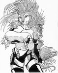  big_breasts boots breasts cushion dominatrix elbow_gloves female fingerless_gloves gloves greyscale legwear looking_at_viewer mammal monochrome oscar_marcus plain_background pointy_ears porcupine rodent smile solo thigh_highs whip white_background 