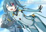  ;d blue_hair bodysuit flat_chest long_hair one_eye_closed open_mouth red_eyes short_twintails smile steel_chronicle takamine_tsukumo twintails yun_rina 