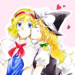  alice_margatroid blonde_hair cheek_kiss closed_eyes kirisame_marisa kiss multiple_girls profile smkd2 touhou yuri 