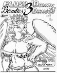  anthro avian big_breasts bikini bird bra breasts clothed clothing cover eagle english_text feathered_wings feathers female greyscale harpy_eagle loincloth looking_at_viewer monochrome necklace oscar_marcus pinup plume pose skimpy solo spread_wings swimsuit text tight_clothing underwear wings 