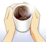  brown_eyes brown_hair cup futami_mami idolmaster idolmaster_(classic) mori_(unknown.) reflection side_ponytail solo steam tea teacup 