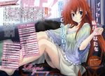  1girl barefoot female high_school_dxd highres long_hair nightshirt official_art red_hair rias_gremory sitting 