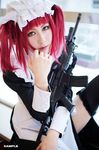  cosplay glasses gun kuroshitsuji maid maylene_(kuroshitsuji) red_hair weapon 