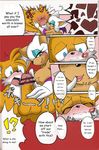  anus balls bat big_breasts blue_eyes blush breasts canine censored cleavage clothed clothing comic dialog dialogue english_text erection female fox hair huge_breasts ineffective_censorship kiss_mark male mammal michiyoshi miles_prower orange_hair penis rouge_the_bat sega smile sonic_(series) text white_hair wings 