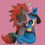  berry couple eye_contact hand_holding lucario male pecha_berry pok&eacute;mon smile zoroark 