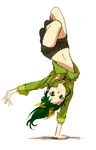  breakdance casual dancing green_eyes green_hair green_shirt handstand harekawa midorikawa_nao midriff navel ponytail precure shirt shorts smile_precure! solo upside-down 