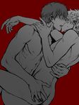  anal bad_id bad_pixiv_id blush french_kiss gintama greyscale hijikata_toushirou kiss male_focus monochrome multiple_boys nude red_background sakata_gintoki sex simple_background tkr_(lovedelic99) yaoi 