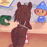  animal_crossing animal_crossing_girl anthro apron back_turned bottomless butt clothed clothing counter duo female half-dressed human lamm mammal nintendo porcupine rodent sable_able video_games 