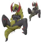  breasts darkdrago dragon fangs female gaias-pitch-black-reborn-crow haxorus nintendo nipples nude open_mouth plain_background pok&#233;mon pokemon presenting pussy solo spread_legs spreading tongue tongue_out video_games white_background 