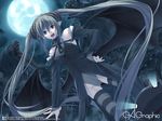  bdsm bondage bound chain collar demon_girl gagraphic heterochromia keg long_hair monster moon night open_mouth pointy_ears solo succubus thighhighs twintails wallpaper 
