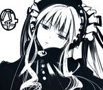  dress drill_hair greyscale hat long_hair monochrome rozen_maiden shinku solo sorethroat 