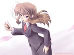  brown_hair cigarette copyright_request highres lighter nail_polish pink_nails smoking solo takashima_aki uniform 