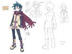  ankle_boots ash_(phantom_brave) belt boots buckle concept_art full_body green_hair harada_takehito lineart male_focus multiple_views pants phantom_brave red_scarf scarf spiked_hair standing wrist_cuffs 