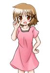  :d ao_(eternalize) blush brown_eyes brown_hair casual dress hair_ornament hairclip hidamari_sketch long_sleeves looking_at_viewer open_mouth short_hair smile yuno 