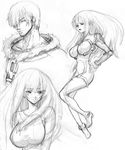  1girl blush bodysuit breasts casual dingo_egret greyscale ken_marinaris large_breasts long_hair monochrome sketch tachibana_chata zone_of_the_enders zone_of_the_enders_2 