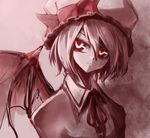  glowing glowing_eyes lowres miya9 monochrome pink pink_eyes remilia_scarlet solo touhou 