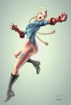  blue_leotard cammy_white garrison_cap hat highres leotard long_hair omar_dogan solo street_fighter twisted_torso 