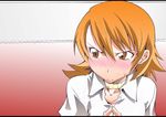  angry blush brown_eyes choker orange_hair persona persona_3 segami_daisuke short_hair solo takeba_yukari tsundere 