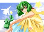  animal blush day green_hair macross macross_frontier naruse ranka_lee red_eyes short_hair sky solo star 