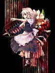  blue_dress blue_eyes dress frills izayoi_sakuya looking_at_viewer maid maid_headdress multiple_girls outstretched_arm pose puffy_short_sleeves puffy_sleeves remilia_scarlet short_sleeves silver_hair standing takishima_asaka touhou 