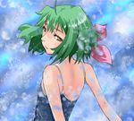  blush doroame green_hair lowres macross macross_frontier one-piece_swimsuit ranka_lee short_hair solo swimsuit 