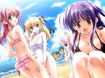  5girls aqua_eyes back beach bikini blonde_hair blue_eyes breasts brown_eyes celes_alford cleavage day horizon inui_miri kobayakawa_madoka large_breasts long_hair matsuzaki_shigeo medium_breasts multiple_girls natsumegu nojima_hotori non-web_source one-piece_swimsuit outdoors pink_hair ponytail purple_hair shinonome_yukako swimsuit tsukasa_yuuki twintails water 