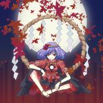  bad_id bad_pixiv_id hair_ornament hanepochi leaf leaf_hair_ornament purple_hair rope shide shimenawa short_hair solo touhou yasaka_kanako 