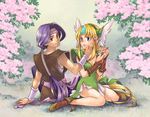  1girl blonde_hair blue_eyes bow couple fingerless_gloves flower gloves hair_bow hawkeye helmet hetero long_hair low-tied_long_hair riesz saikachi_(ogre_tree) seiken_densetsu seiken_densetsu_3 very_long_hair winged_helmet 