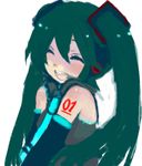  bad_id bad_pixiv_id banned_artist closed_eyes detached_sleeves green_hair hatsune_miku long_hair lowres necktie okia smile solo twintails vocaloid 