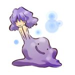  1girl blush blush_stickers ditto flat_chest gen_1_pokemon goo_girl hitec moemon monster_girl nude personification pokemon pokemon_(creature) purple_hair simple_background smile wavy_hair white_background 