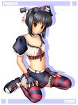  artist_request black_hair blush gloves hat kooh pangya pirate red_eyes ribbon short_hair skirt skull_and_crossbones socks solo thighhighs twintails 