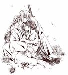 1girl couple greyscale highres himura_kenshin kamiya_kaoru monochrome rurouni_kenshin sayaka_(artist) sleeping 