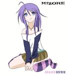  blue_eyes candy jewelry lollipop necklace purple_hair rosario+vampire shirayuki_mizore simple_background skirt striped striped_legwear striped_thighhighs thigh-highs thighhighs 