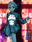  alice_elliot artist_request blonde_hair braid coat double-breasted indoors long_sleeves looking_at_viewer lowres shadow_hearts short_hair solo stained_glass standing thighhighs white_legwear zettai_ryouiki 