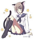  animal_ears cat_ears cat_tail kimarin kneehighs original panties school_uniform serafuku socks solo tail underwear 