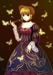  beatrice blonde_hair blue_eyes bow bug butterfly dress insect kiseru pink_bow pipe solo umineko_no_naku_koro_ni vienri 