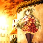  alice_carroll aria cloud momo_at_ten school_uniform sky solo sunset thighhighs vest zettai_ryouiki 