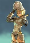  animal_ears armor bad_id bad_pixiv_id belt blonde_hair blue_eyes branch_(blackrabbits) breastplate cat_tail circlet faulds final_fantasy final_fantasy_xi gloves helm helmet mithra pauldrons smile solo tail thighhighs vambraces 