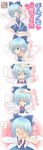  ... 1girl blue_eyes blue_hair blush bow cirno comic eighth_note girotin_ginza hair_bow happy heart highres mood_swing musical_note petting short_hair smile solo speech_bubble spoken_ellipsis spoken_heart spoken_musical_note touhou translated tsundere wings 