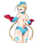  antenna_hair ass back bad_id bad_pixiv_id blonde_hair blue_eyes braid breasts butt_crack cammy_white elbow_gloves gloves long_hair looking_back medium_breasts sideboob solo street_fighter tennen0201 twin_braids 