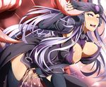  ahegao armor belt black_gloves bouncing_breasts breasts cho'gath cleavage cum cum_in_pussy ear_protection forehead_protector fucked_silly gloves helmet large_breasts league_of_legends long_hair pauldrons purple_eyes sex silver_hair syndra thighhighs umakatsuhai 