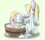  amber_eyes bathing bathtub blonde_hair blush bubble cub cutie_mark daughter derpy_hooves derpy_hooves_(mlp) dinky_hooves dinky_hooves_(mlp) duo equine female feral friendship_is_magic fur grey_fur hair horn mammal mother mrfatcakes my_little_pony parent pegasus rubber_duck signature soap teats unicorn water wet wings yellow_eyes young 