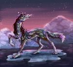  absurd_res andromorph blue_eyes dusk equid equine fantasy_creature fennefox feral head_up hi_res horse ice iceberg intersex mammal monster paw_up solo standing unknown_species 