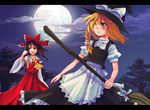  bad_id bad_pixiv_id blonde_hair broom detached_sleeves full_moon hakurei_reimu hat kaida_michi kirisame_marisa letterboxed long_hair moon multiple_girls night one_eye_closed red_eyes ribbon touhou witch_hat yellow_eyes 